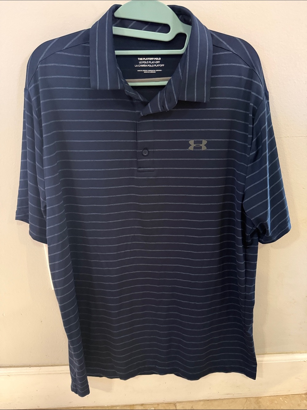 Under Armour Men's Navy Thin-Striped Polo - Picture 1 of 1